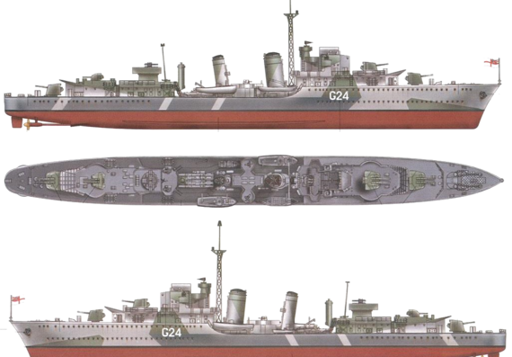 Destroyer HMCS Huron 1944 [Destroyer] - drawings, dimensions, pictures